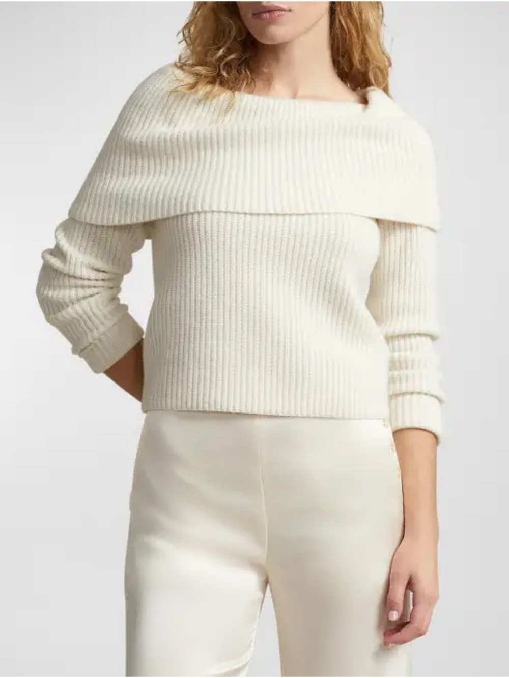 Polo Ralph Lauren Cream ribbed knit wool cashmere Off-Shoulder Sweater size M